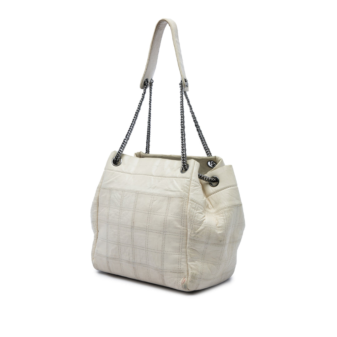 Chanel Chocolate Bar LAX Accordion Sac Cuir d'agneau Blanc