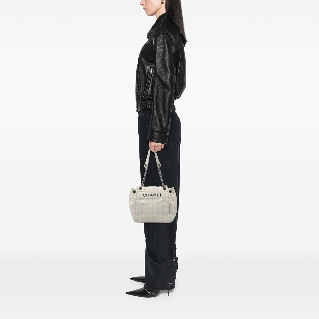 Chanel Chocolate Bar LAX Accordion Sac Cuir d'agneau Blanc
