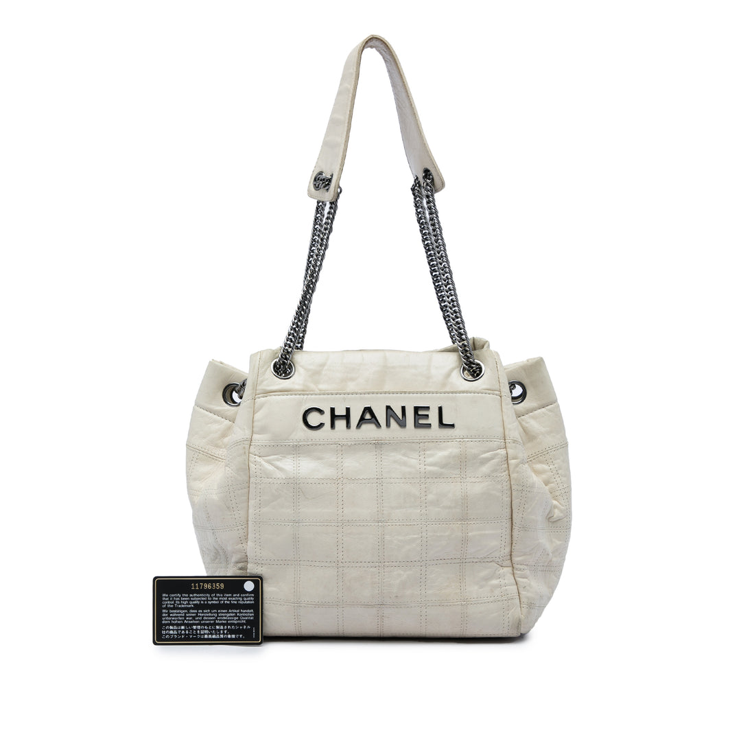 Chanel Chocolate Bar LAX Accordion Sac Cuir d'agneau Blanc