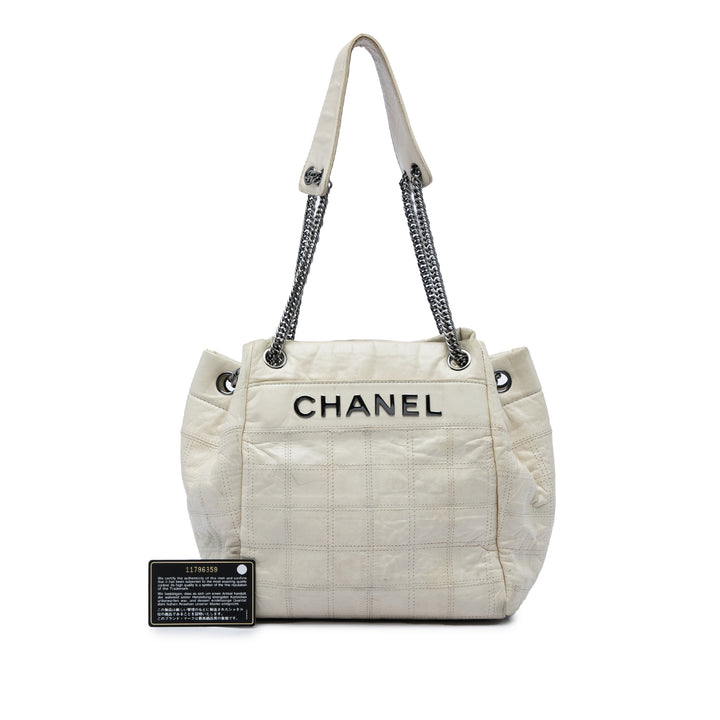 Chanel Chocolate Bar LAX Accordion Sac Cuir d'agneau Blanc