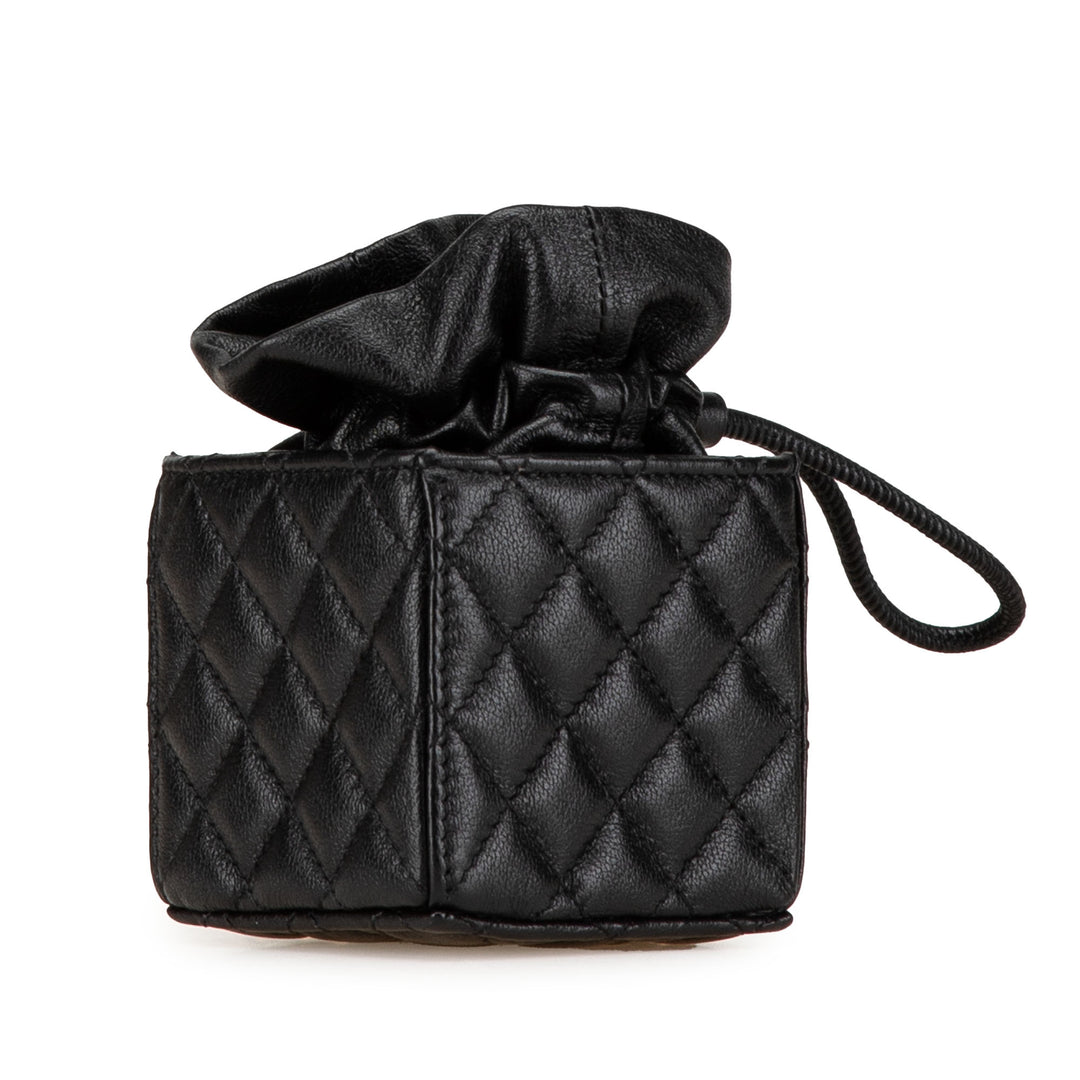 Mini Quilted Calfskin Drawstring Bucket Bag Black - Gaby Paris