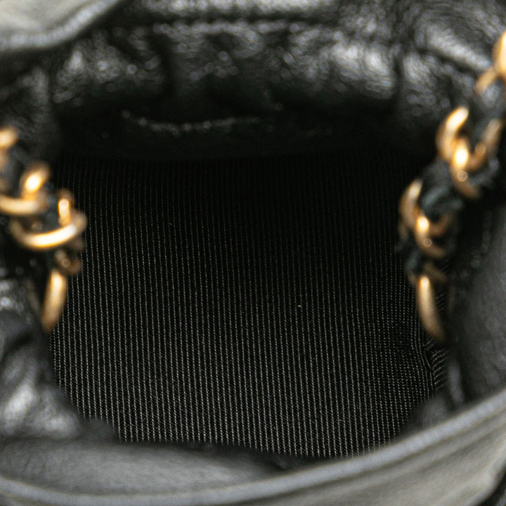 Mini Quilted Calfskin Drawstring Bucket Bag Black - Gaby Paris