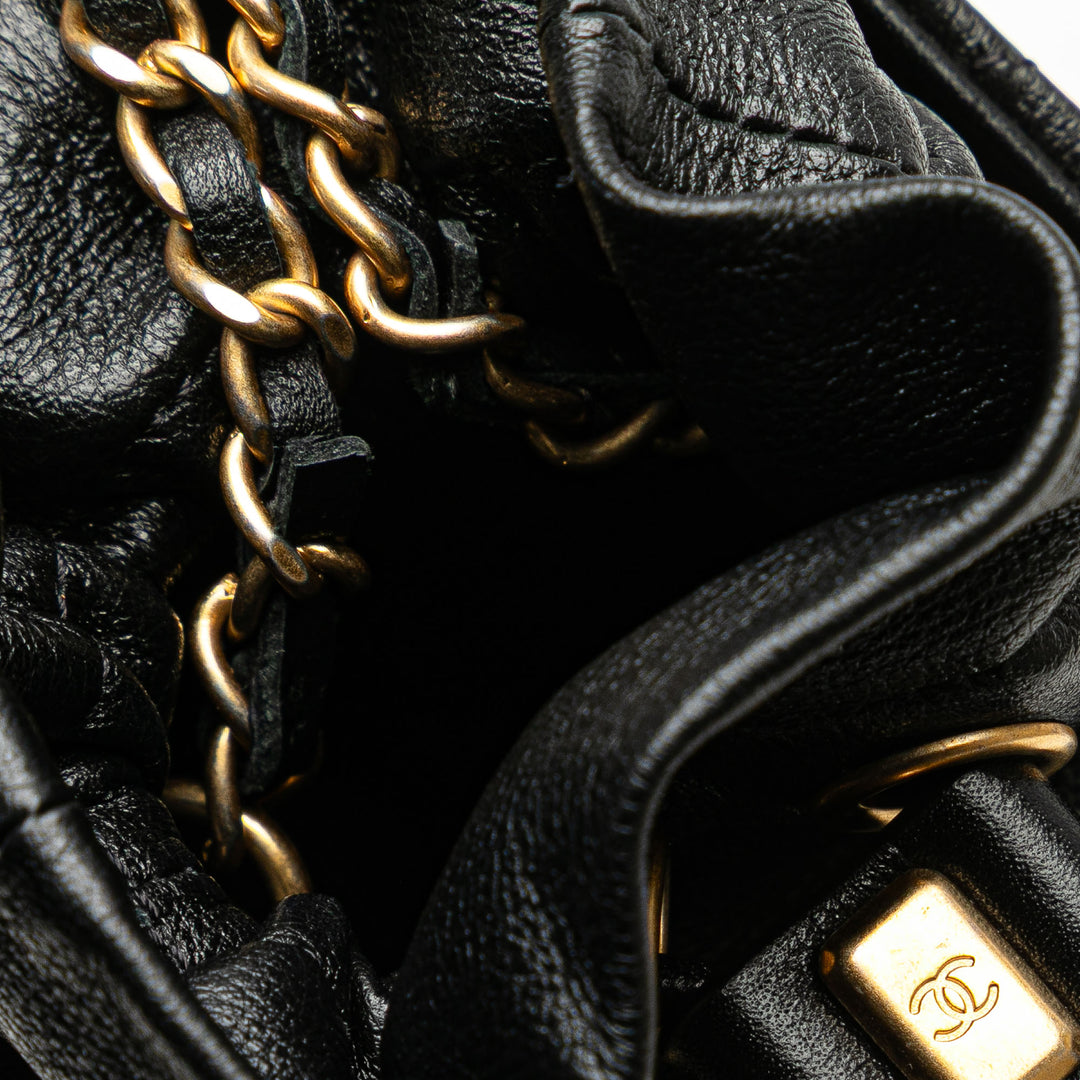 Mini Quilted Calfskin Drawstring Bucket Bag Black - Gaby Paris