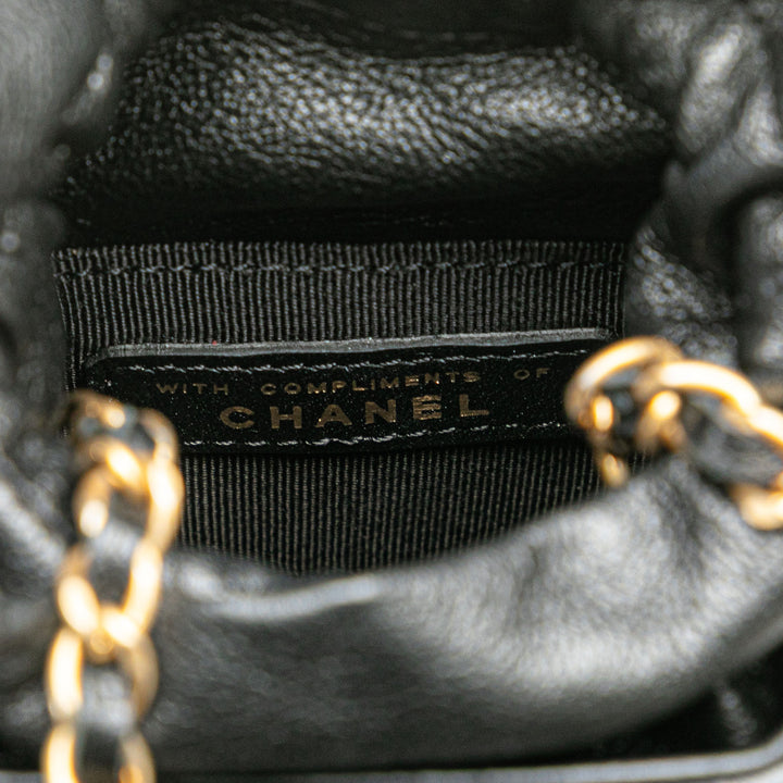 Mini Quilted Calfskin Drawstring Bucket Bag Black - Gaby Paris