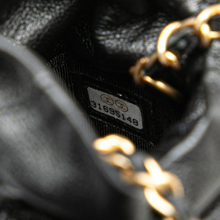 Mini Quilted Calfskin Drawstring Bucket Bag Black - Gaby Paris