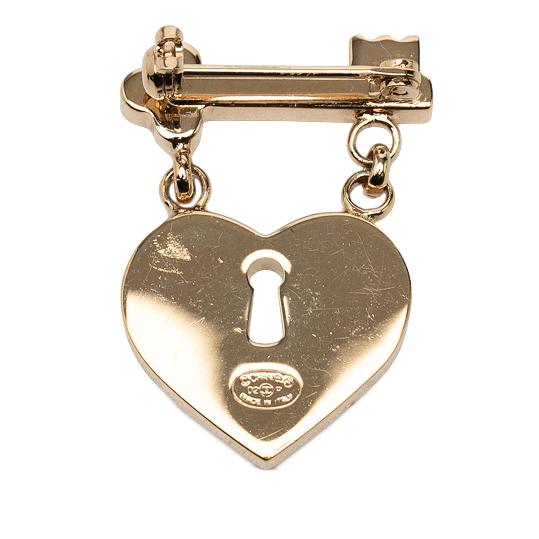 Chanel CC plaqué Strass Heart Lock et Key Broche Métal