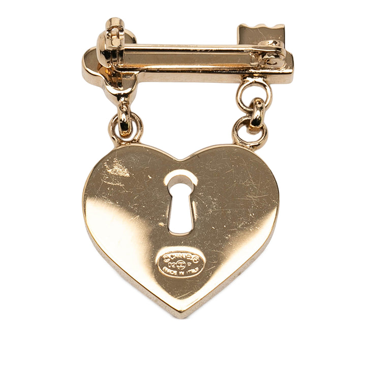 Chanel CC plaqué Strass Heart Lock et Key Broche Métal