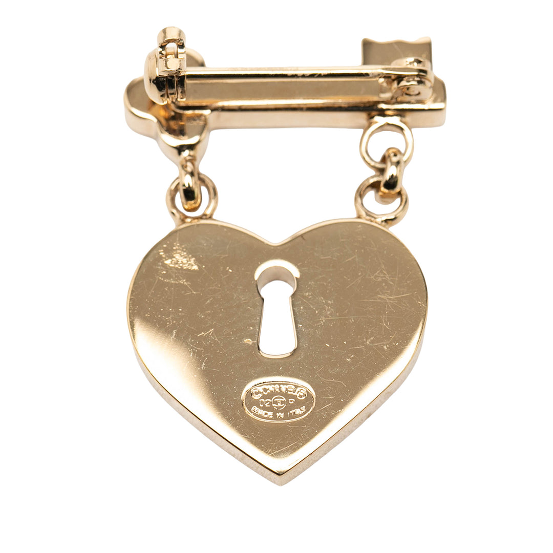 Chanel CC plaqué Strass Heart Lock et Key Broche Métal