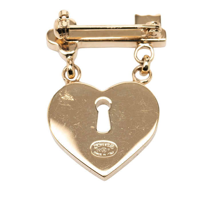 Chanel CC plaqué Strass Heart Lock et Key Broche Métal
