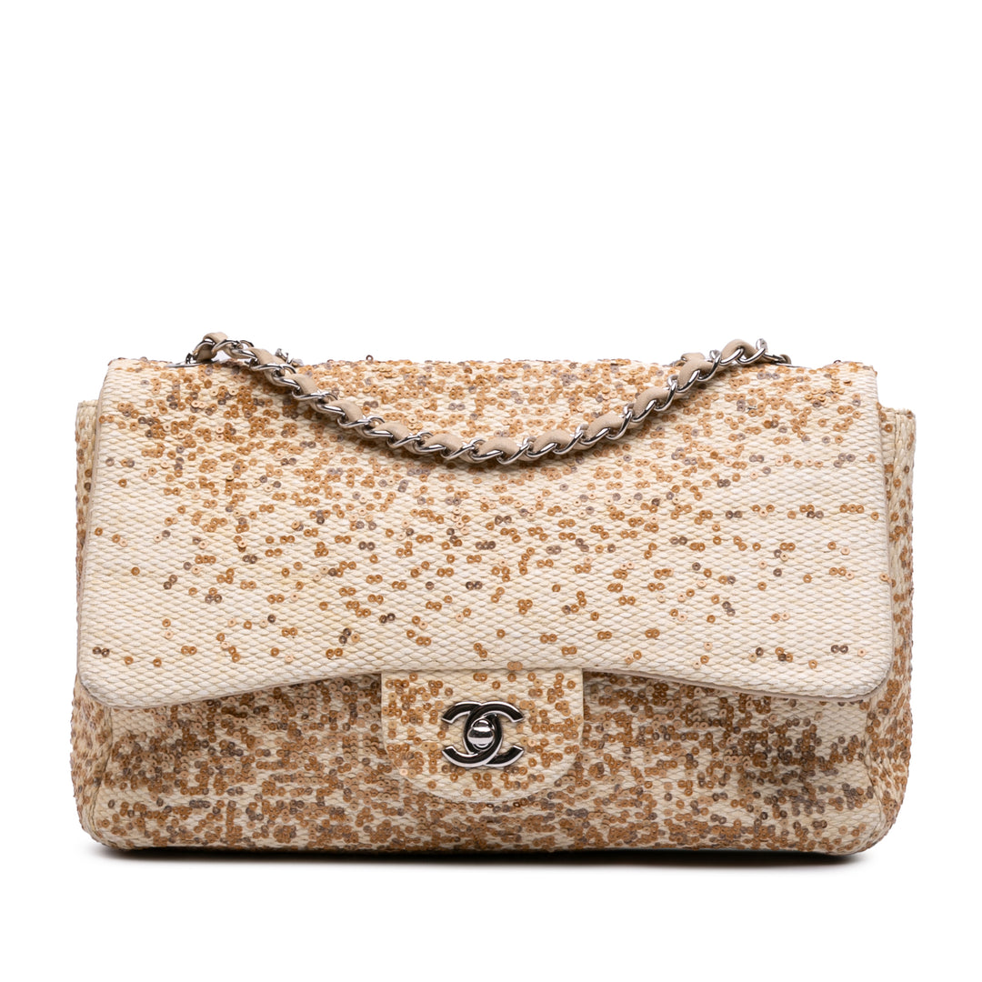 Jumbo Raffia Sequin Single Flap Brown - Gaby Paris