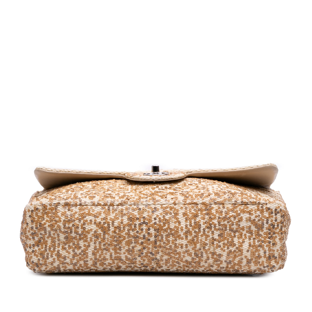 Jumbo Raffia Sequin Single Flap Brown - Gaby Paris