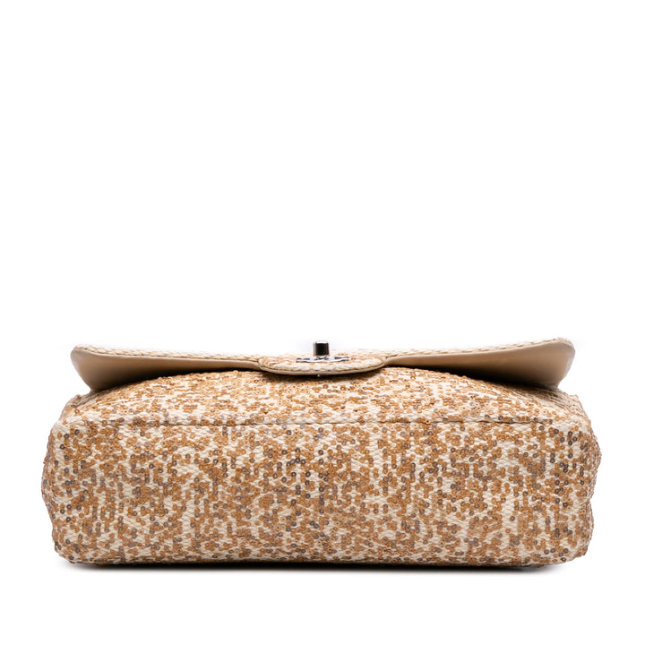 Jumbo Raffia Sequin Single Flap Brown - Gaby Paris