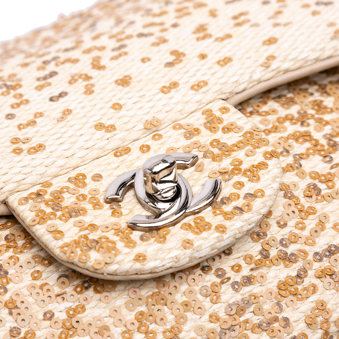 Jumbo Raffia Sequin Single Flap Brown - Gaby Paris