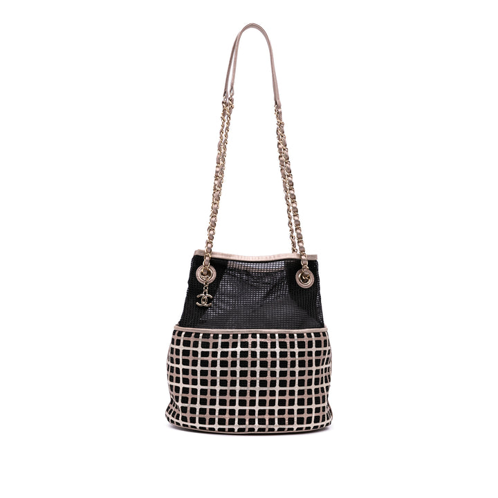 CC Mesh and Metallic Calfskin Bucket Bag Black - Gaby Paris
