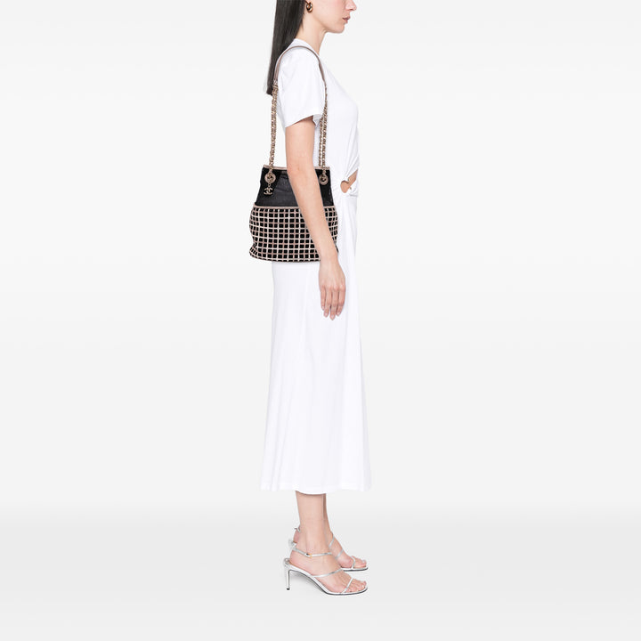 CC Mesh and Metallic Calfskin Bucket Bag Black - Gaby Paris