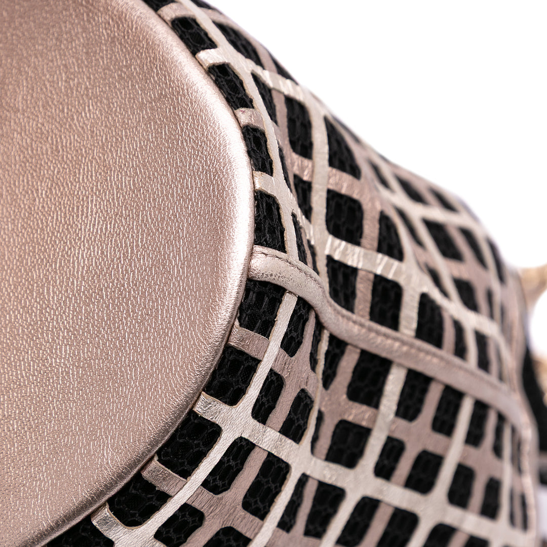 CC Mesh and Metallic Calfskin Bucket Bag Black - Gaby Paris