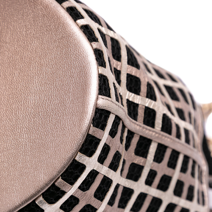 CC Mesh and Metallic Calfskin Bucket Bag Black - Gaby Paris