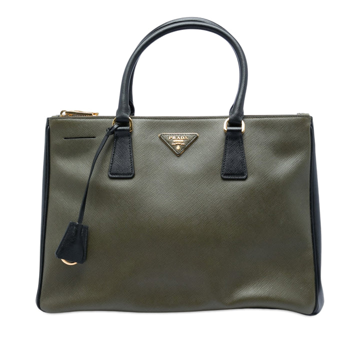 Prada Bicolore Lux Galleria Double Zippé Sac Moyen Cuir Saffiano