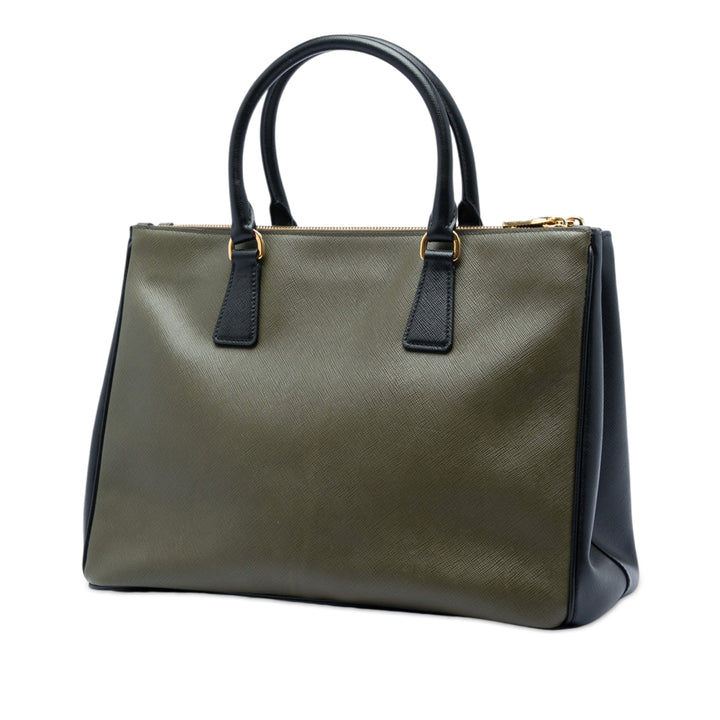 Prada Bicolore Lux Galleria Double Zippé Sac Moyen Cuir Saffiano