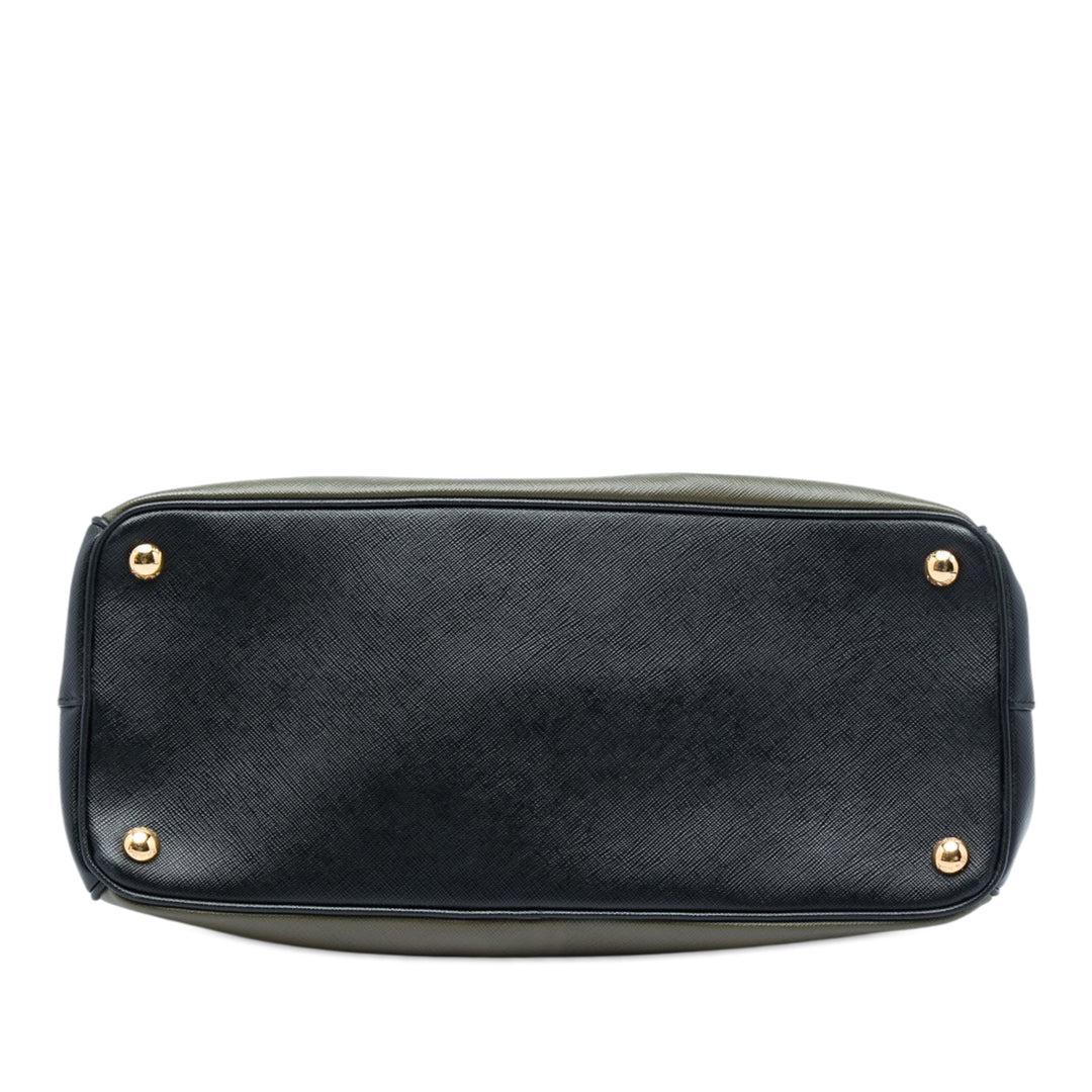 Prada Bicolore Lux Galleria Double Zippé Sac Moyen Cuir Saffiano
