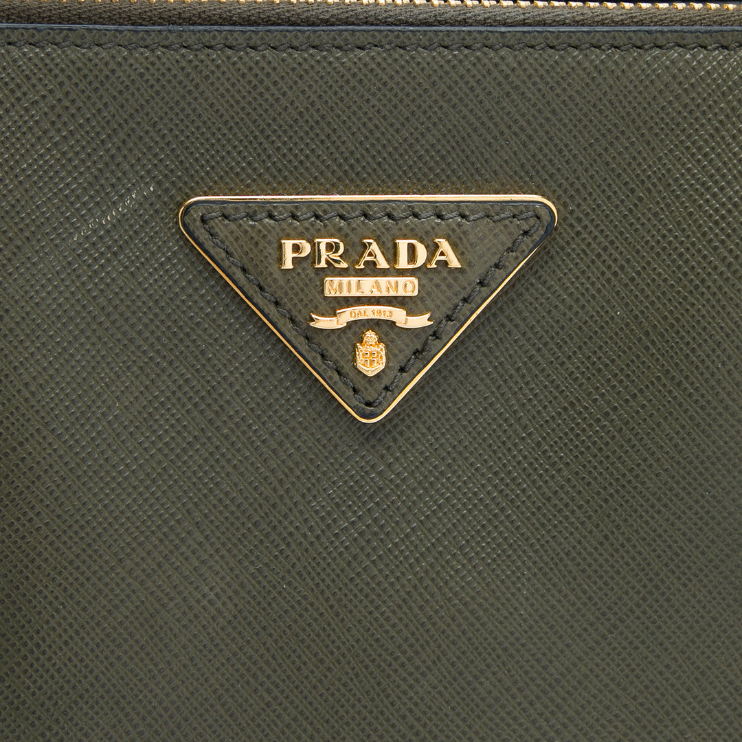 Prada Bicolore Lux Galleria Double Zippé Sac Moyen Cuir Saffiano