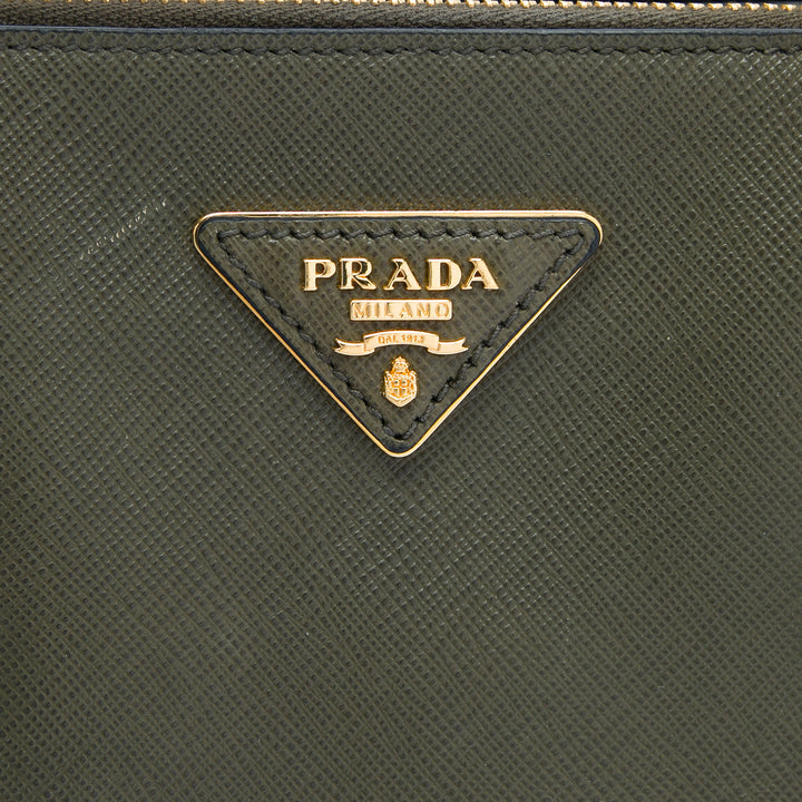 Prada Bicolore Lux Galleria Double Zippé Sac Moyen Cuir Saffiano