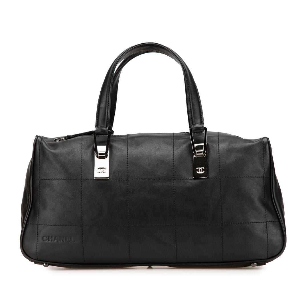 Lambskin Square Stitch Handbag Black - Gaby Paris
