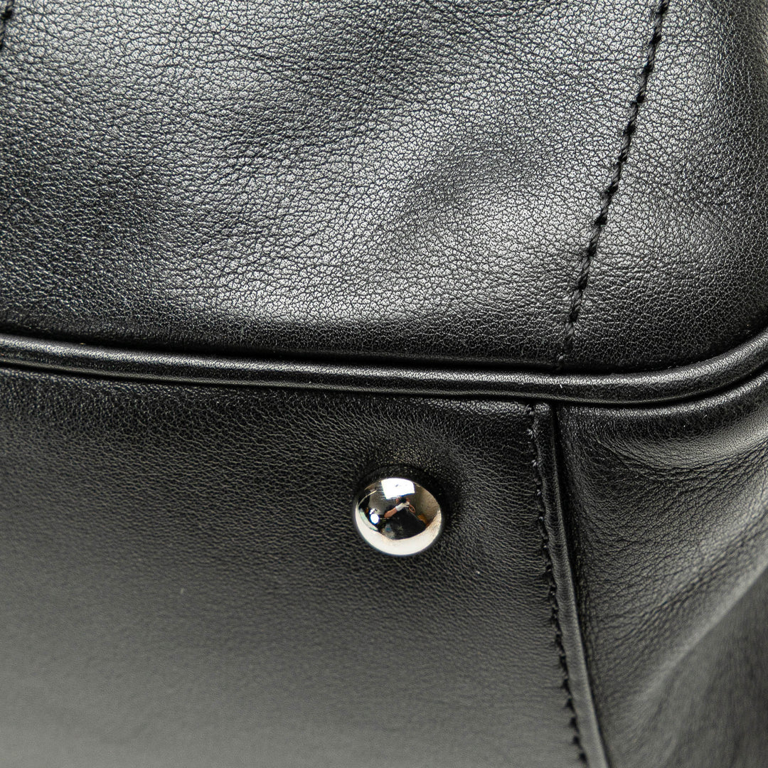 Lambskin Square Stitch Handbag Black - Gaby Paris