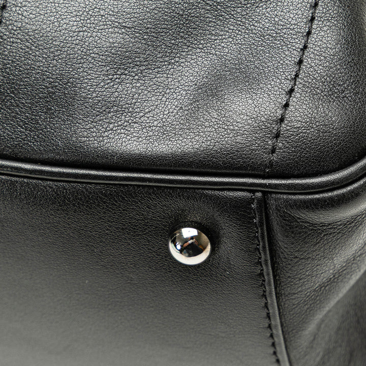 Lambskin Square Stitch Handbag Black - Gaby Paris