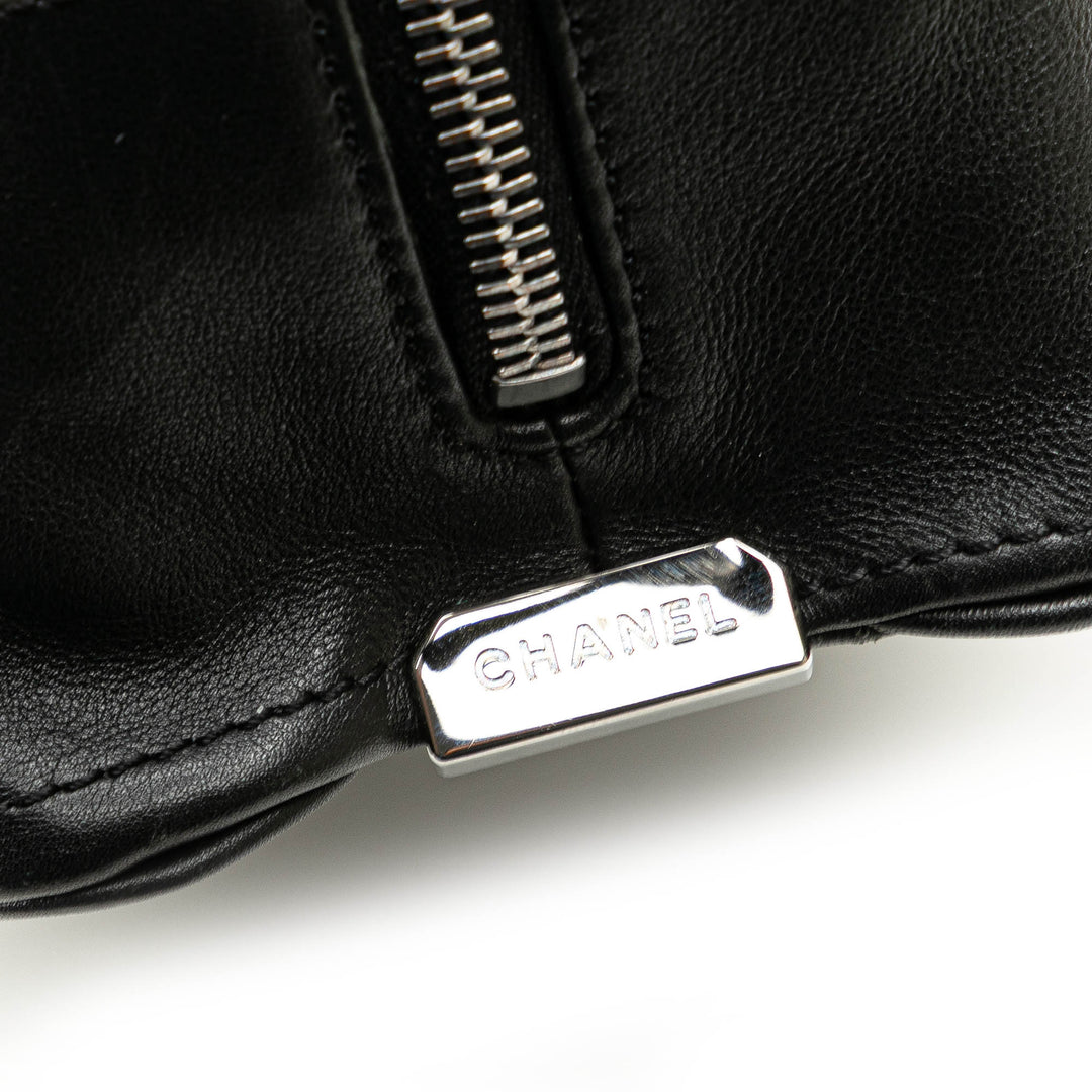 Lambskin Square Stitch Handbag Black - Gaby Paris