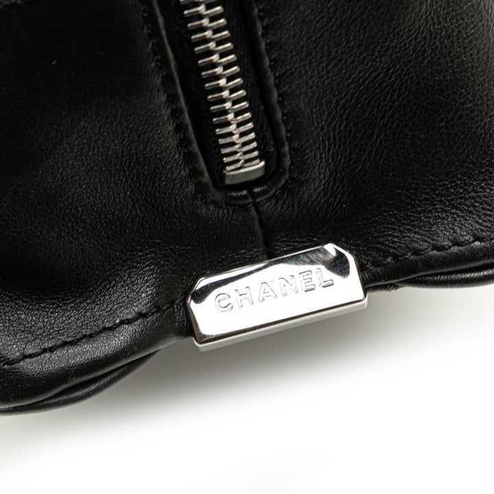 Lambskin Square Stitch Handbag Black - Gaby Paris