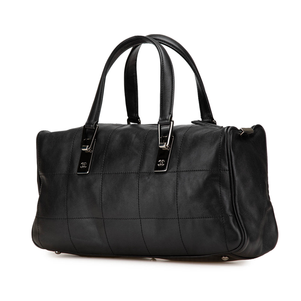 Lambskin Square Stitch Handbag Black - Gaby Paris