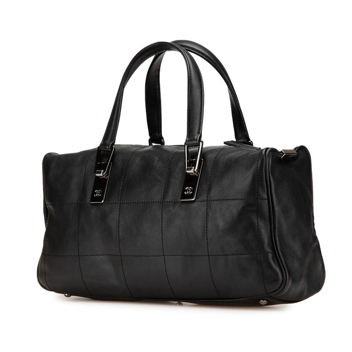 Lambskin Square Stitch Handbag Black - Gaby Paris