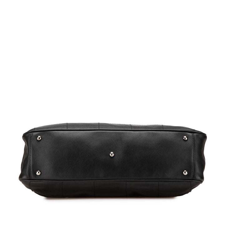 Lambskin Square Stitch Handbag Black - Gaby Paris