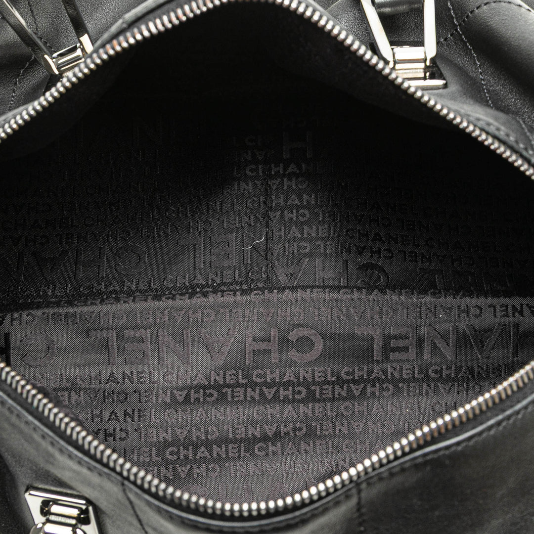 Lambskin Square Stitch Handbag Black - Gaby Paris