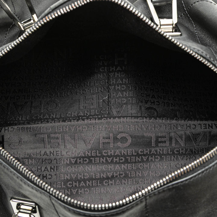 Lambskin Square Stitch Handbag Black - Gaby Paris