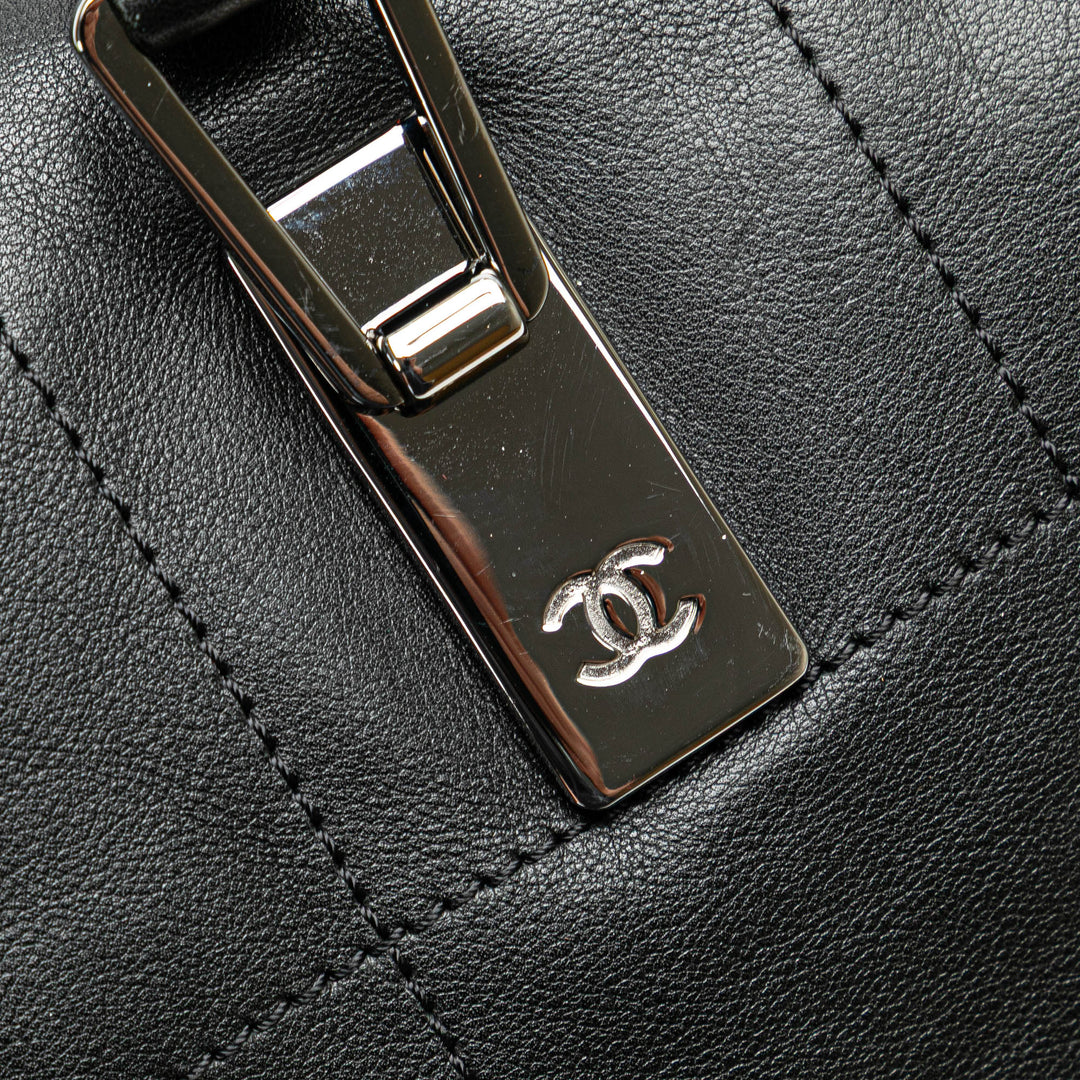 Lambskin Square Stitch Handbag Black - Gaby Paris