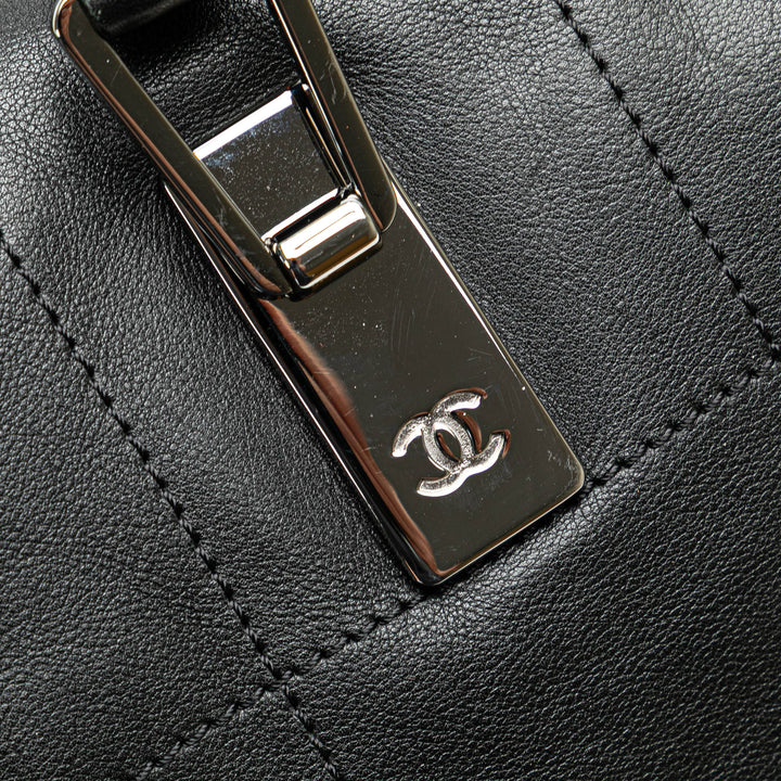 Lambskin Square Stitch Handbag Black - Gaby Paris
