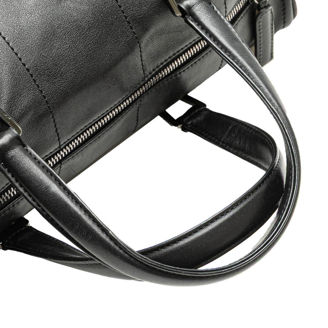 Lambskin Square Stitch Handbag Black - Gaby Paris
