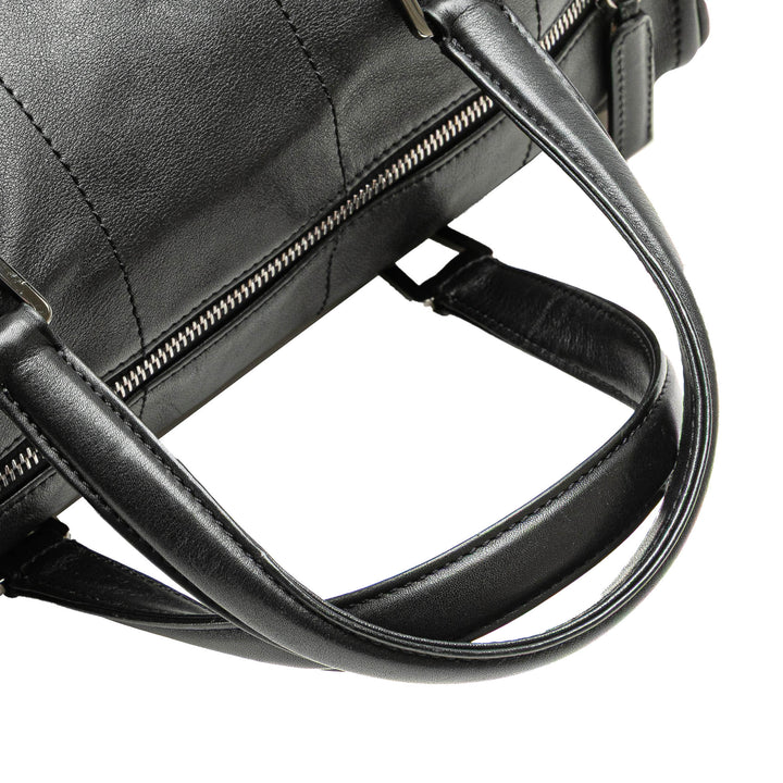 Lambskin Square Stitch Handbag Black - Gaby Paris
