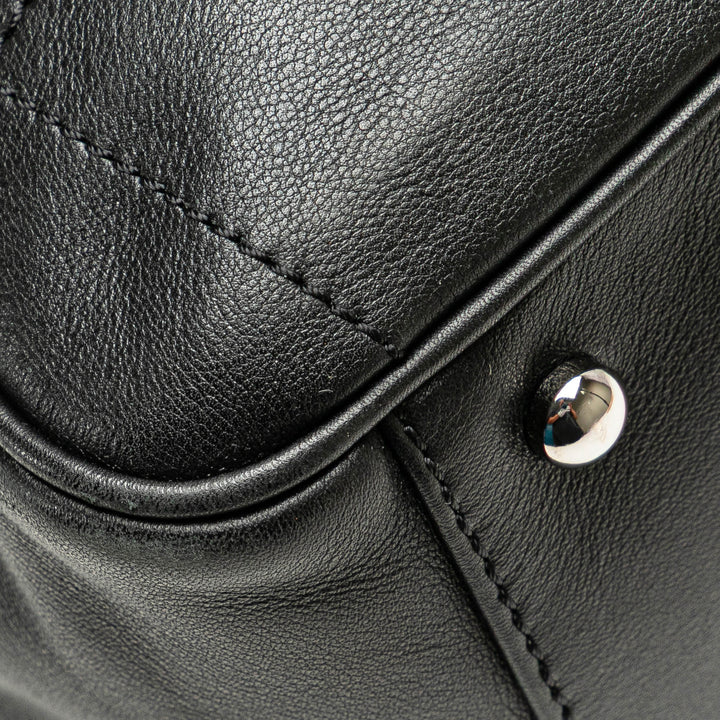 Lambskin Square Stitch Handbag Black - Gaby Paris