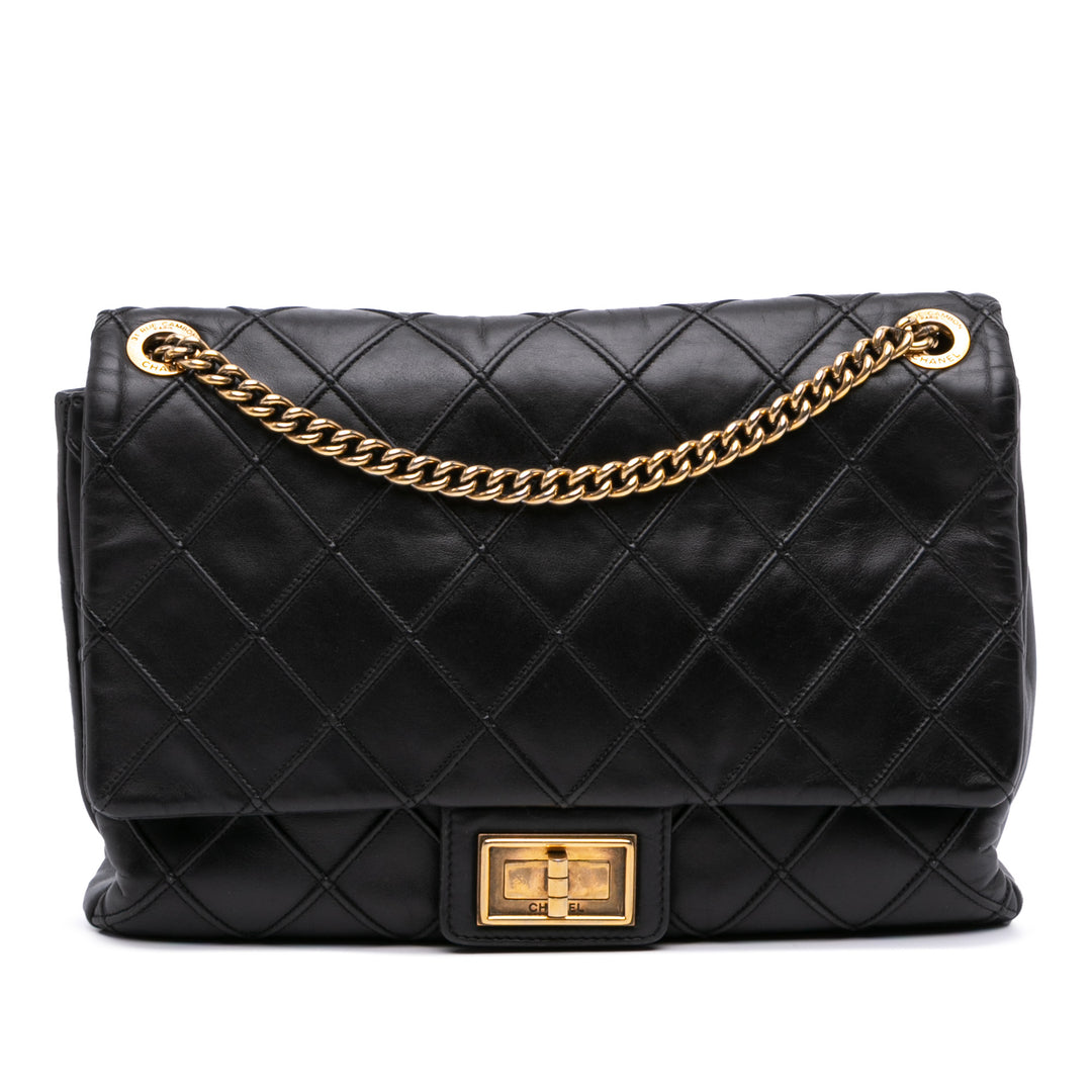 Chanel Large Reissue 2.55 Diamond Debossed Cuir de veau Cosmos Flap Noir – GABY PARIS Authentique