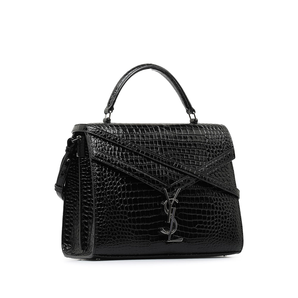 Medium Crocodile Embossed Cassandra Top Handle Bag Black - Gaby Paris