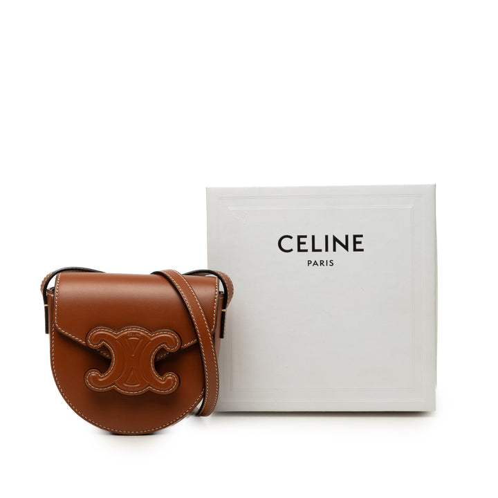Celine Triomphe Besace Sac Mini Cuir de veau Marron – vue 9 – GABY PARIS