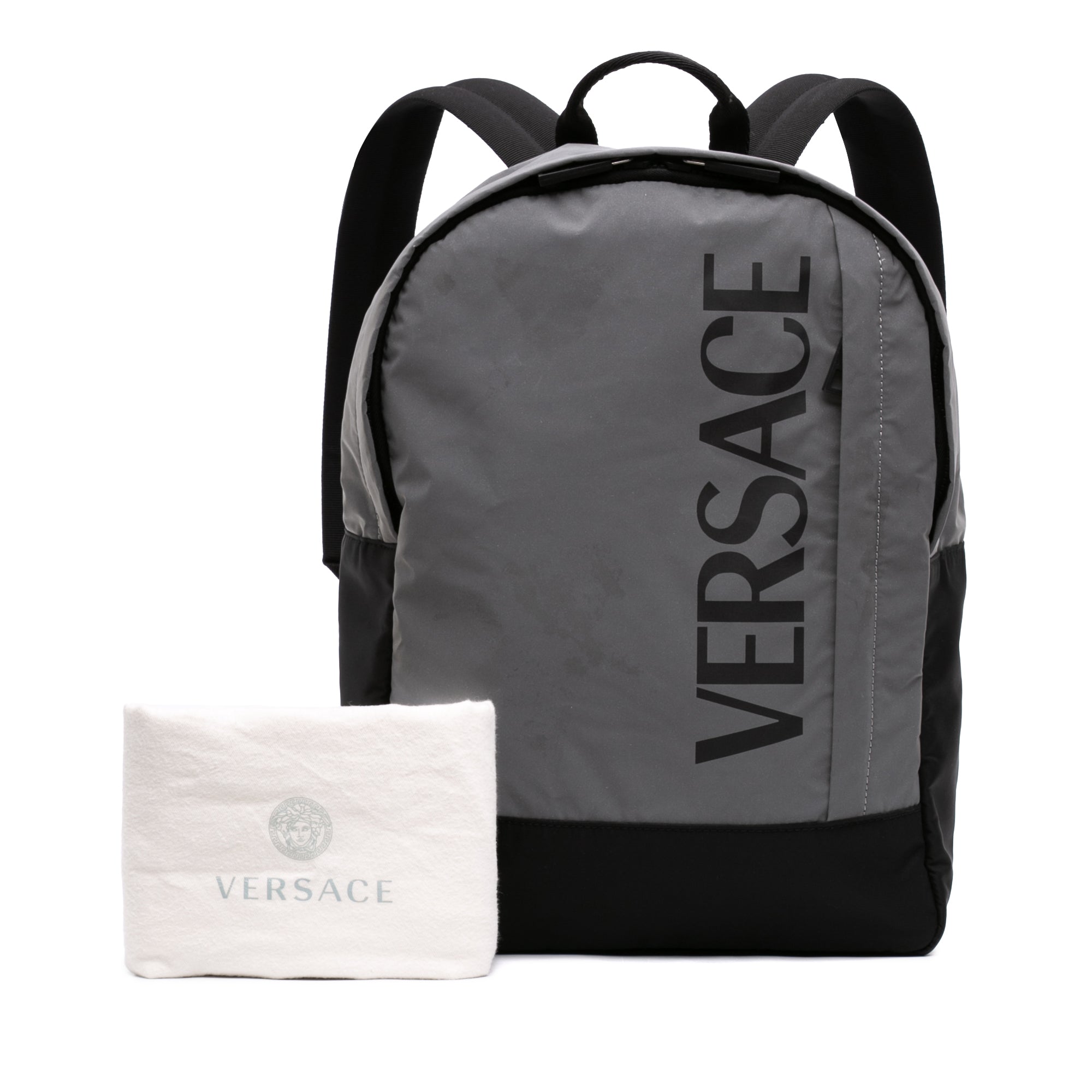 Pre-owned Grey Versace Logo Print Backpack | GABY PARIS