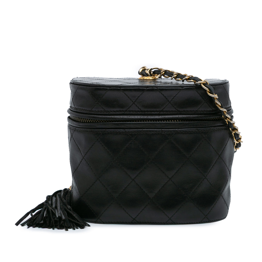 Quilted Lambskin Tassel Vanity Case Black - Gaby Paris