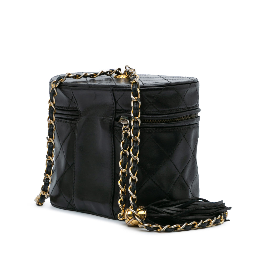 Quilted Lambskin Tassel Vanity Case Black - Gaby Paris