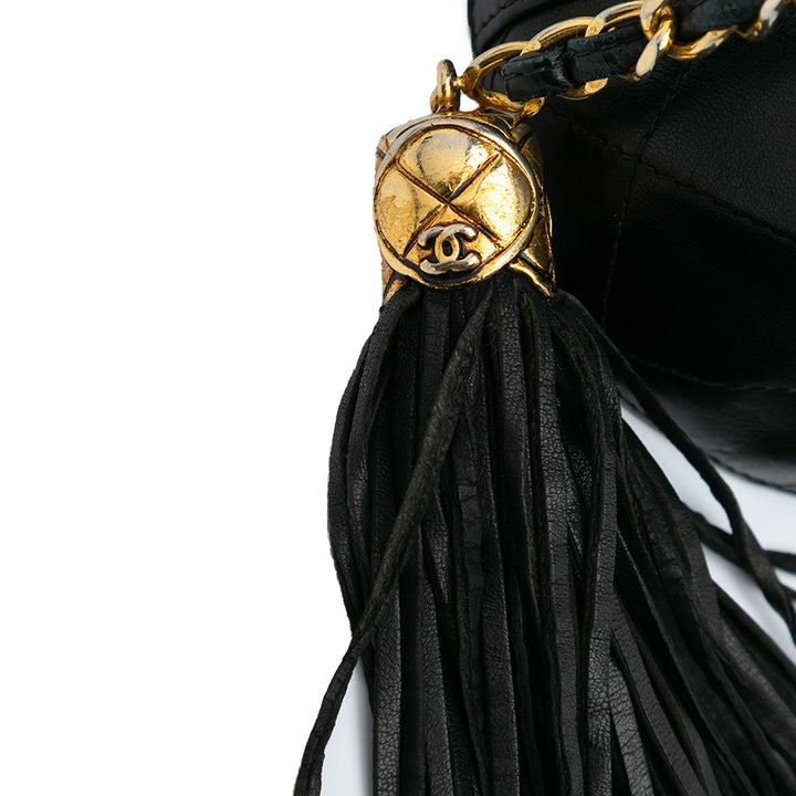 Quilted Lambskin Tassel Vanity Case Black - Gaby Paris