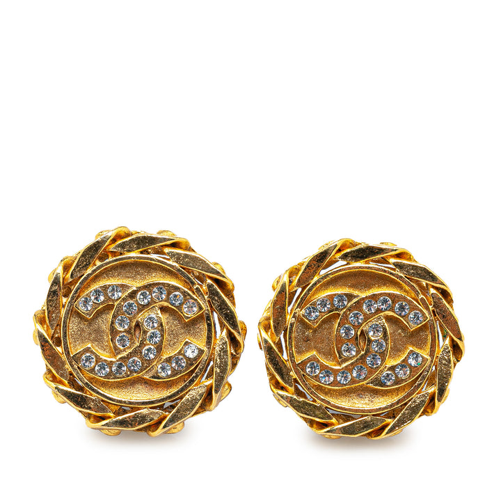 Gold Plated Rhinestone CC Clip On Earrings Gold - Gaby Paris