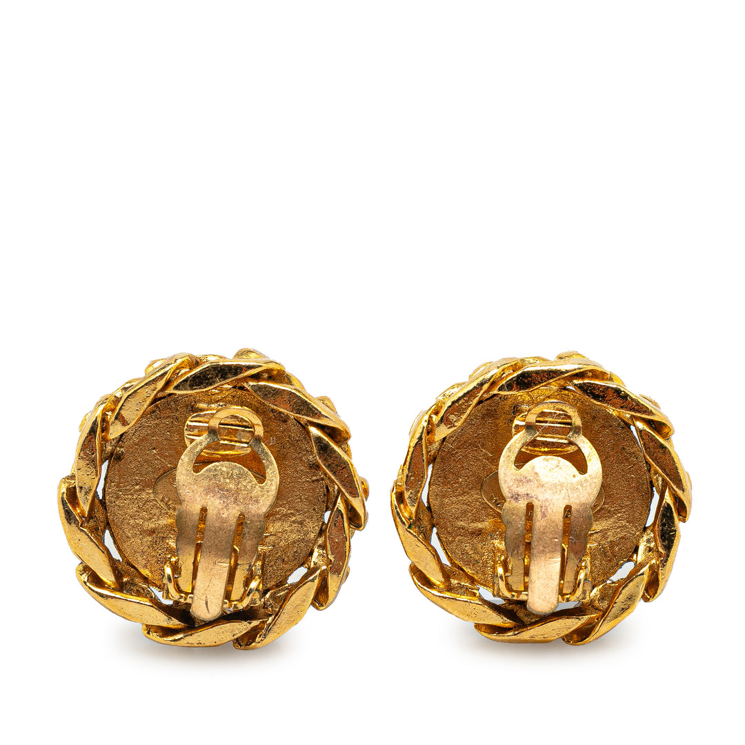 Gold Plated Rhinestone CC Clip On Earrings Gold - Gaby Paris